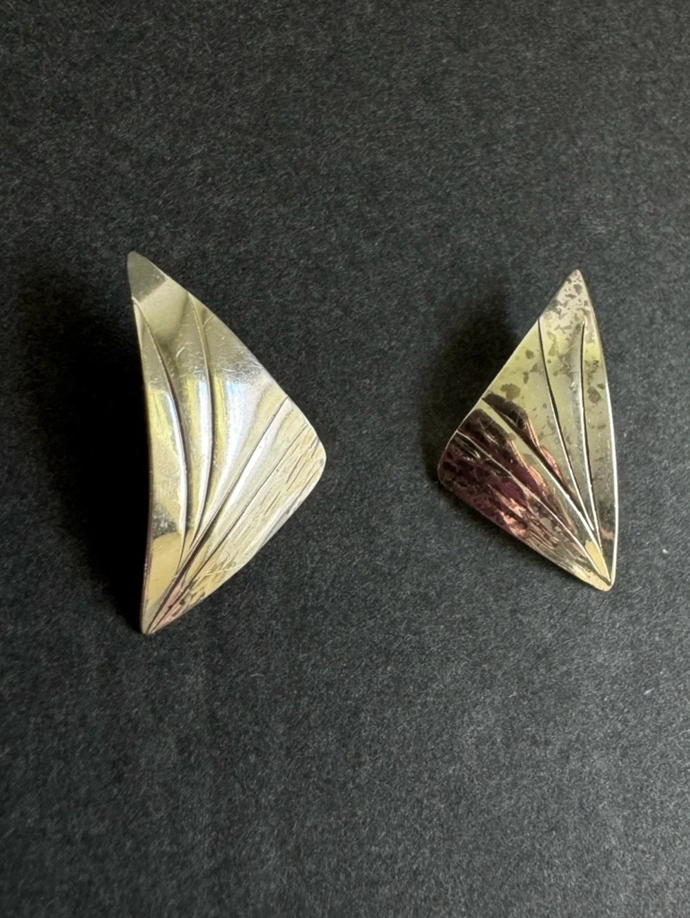 Vintage Sterling Silver‎ Fan Earrings 80s 925 Stud